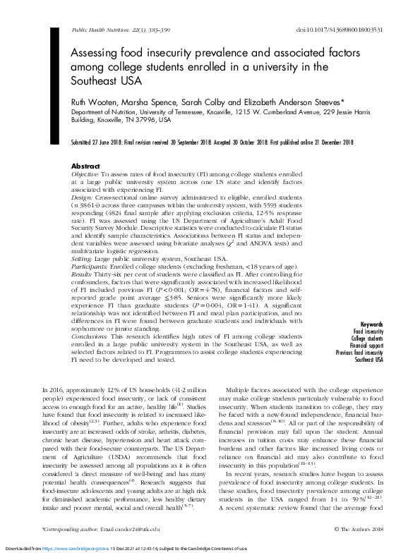 (PDF) Assessing food insecurity prevalence and associated factors among ...