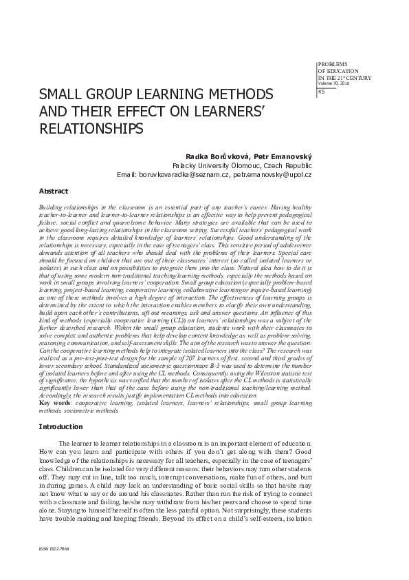 (PDF) Small Group Learning Methods and Their Effect on Learners ...