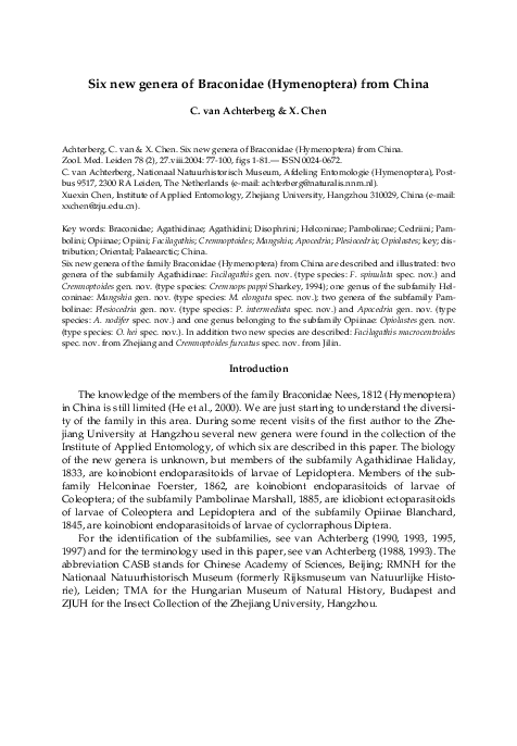 (PDF) Six new genera of Braconidae (Hymenoptera) from China