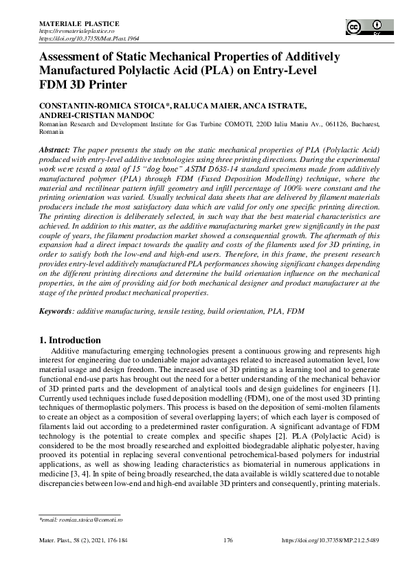 (PDF) Assessment of Static Mechanical Properties of Additively ...