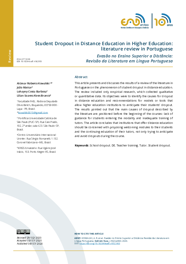 (PDF) Student Dropout in Distance Education in Higher Education ...