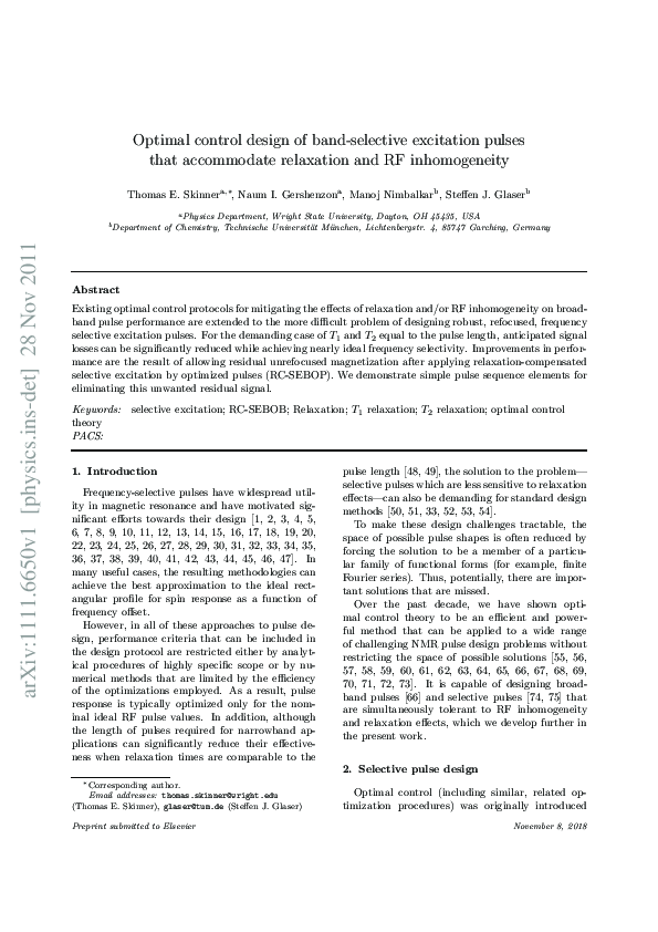 (PDF) Optimal control design of band-selective excitation pulses that ...
