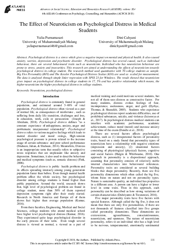 (PDF) The Effect of Neuroticism on Psychological Distress in Medical ...