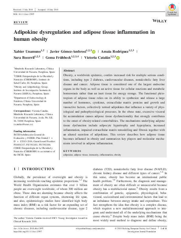 (PDF) Adipokine dysregulation and adipose tissue inflammation in human ...