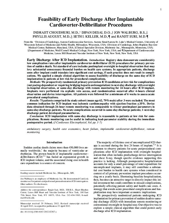 (PDF) Same-Day Discharge After ICD Procedures