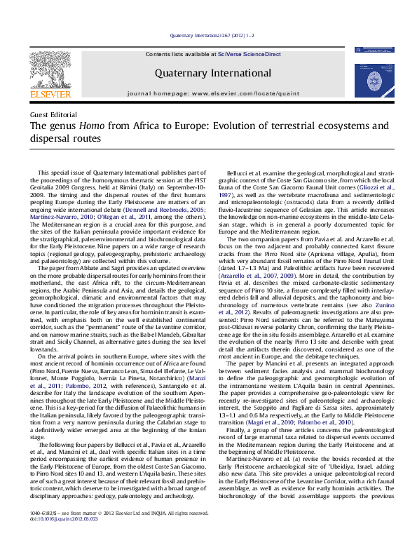 (PDF) The genus Homo from Africa to Europe: Evolution of terrestrial ...