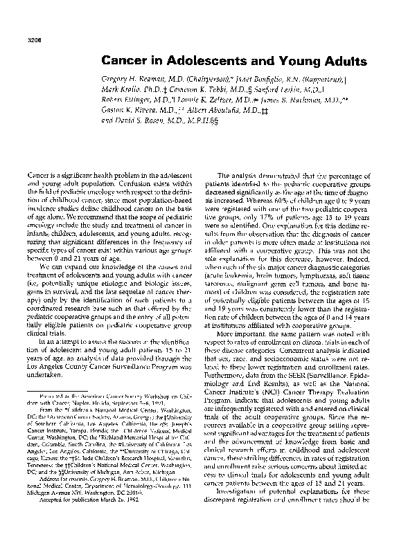 (PDF) Cancer in adolescents and young adults