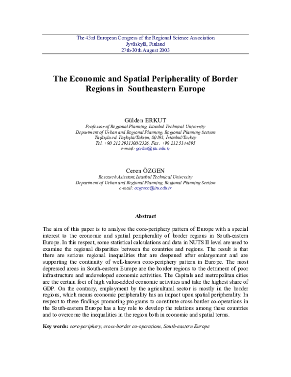 (PDF) The Economic and Spatial Peripherality of Border Regions in ...