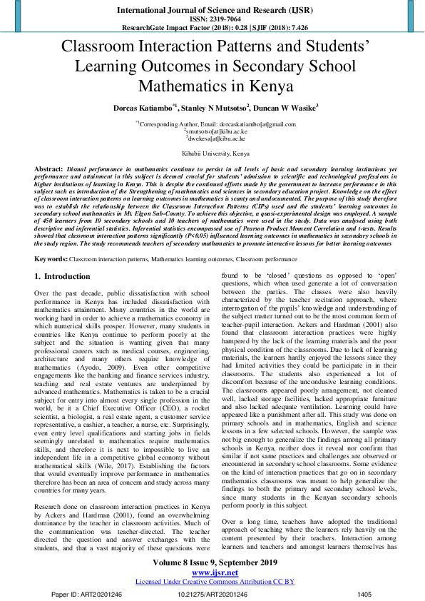 (PDF) Classroom Interaction Patterns and Students’ Learning Outcomes in ...