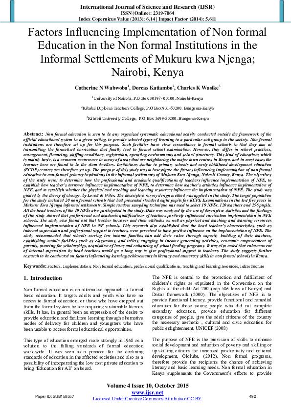 (PDF) Factors Influencing Implementation of Non formal Education in the ...