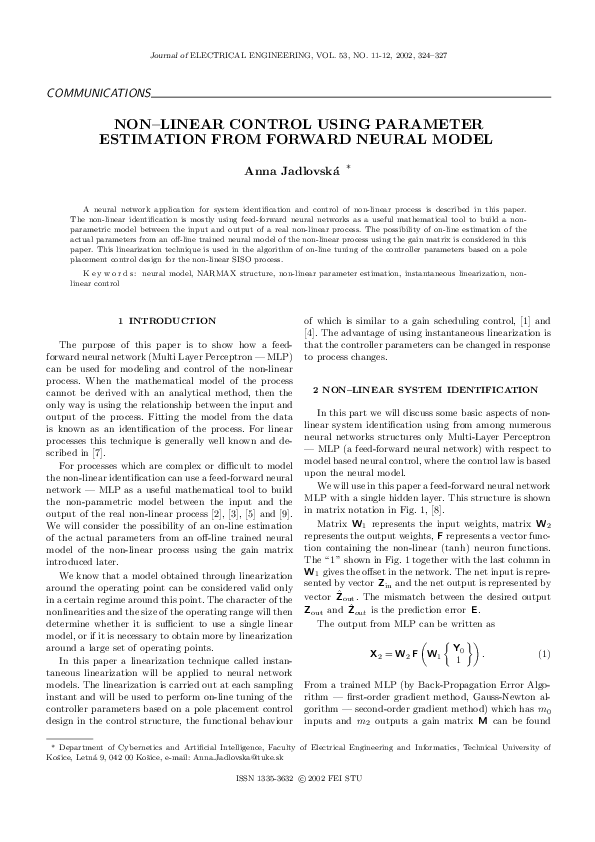 (PDF) Non{Linear Control Using Parameter Estimation from Forward Neural ...