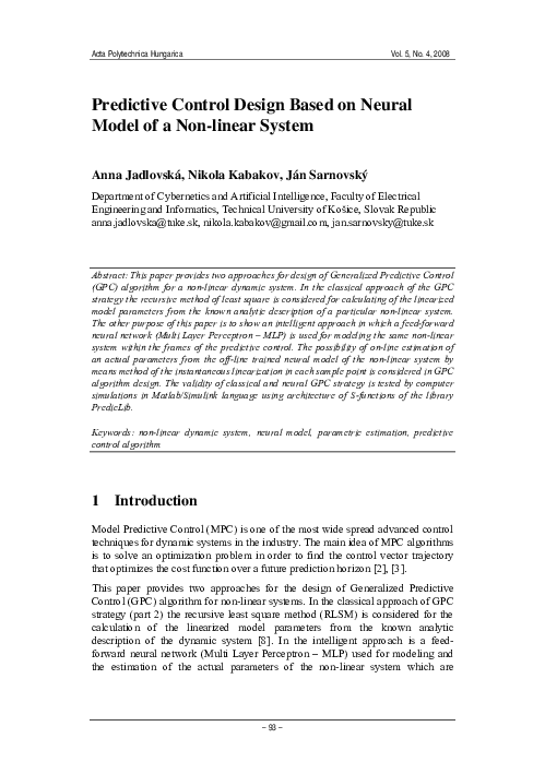 (PDF) Predictive Control Design Based on Neural Model of a Non-linear ...