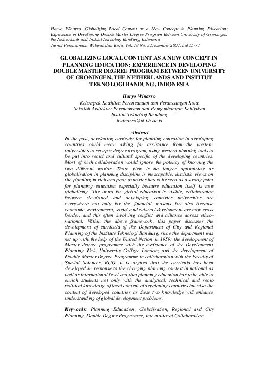 (PDF) Globalizing Local Content as A New Concept In Planning Education Experience in Developing
