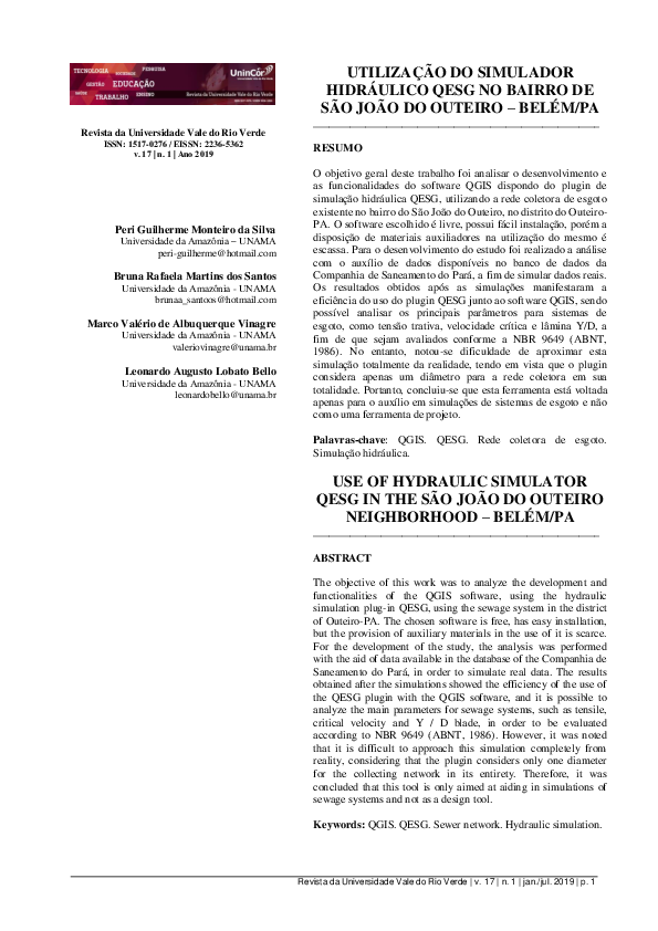 (PDF) Utilização Do Simulador Hidráulico Qesg No Bairro De São João Do ...