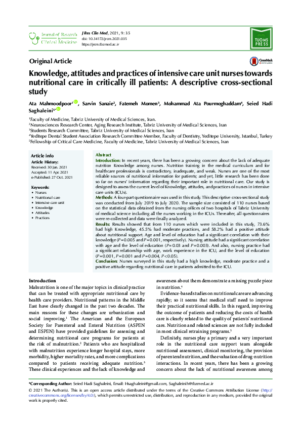 (PDF) Knowledge, attitudes and practices of intensive care unit nurses ...