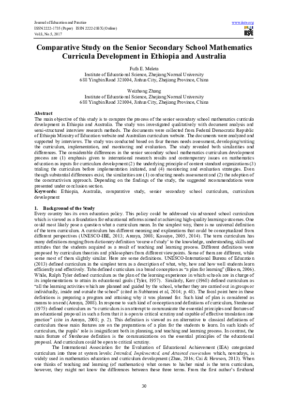 (PDF) Comparative Study on the Senior Secondary School Mathematics