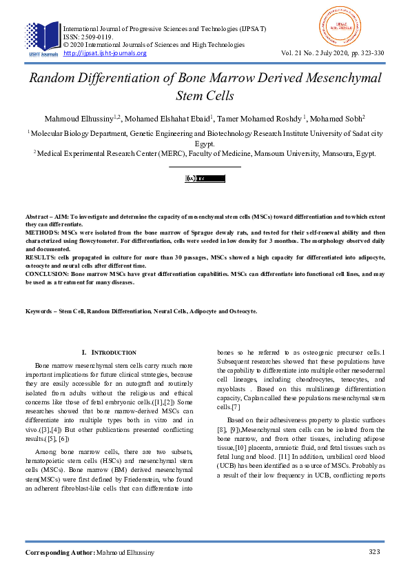 (PDF) Random Differentiation of Bone Marrow Derived Mesenchymal Stem Cells