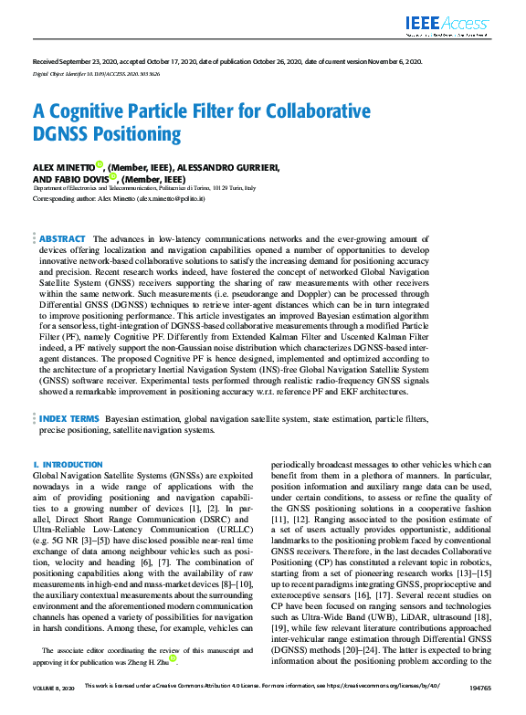 (PDF) A Cognitive Particle Filter for Collaborative DGNSS Positioning