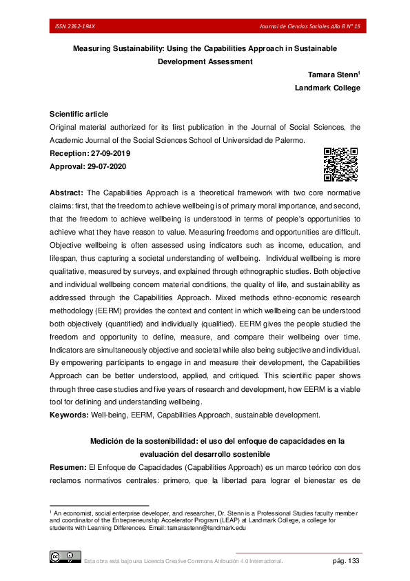 (PDF) Measuring Sustainability: Using the Capabilities Approach in ...
