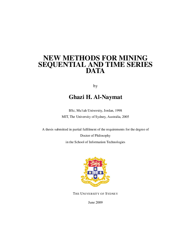 (PDF) New methods for mining sequential and time series data