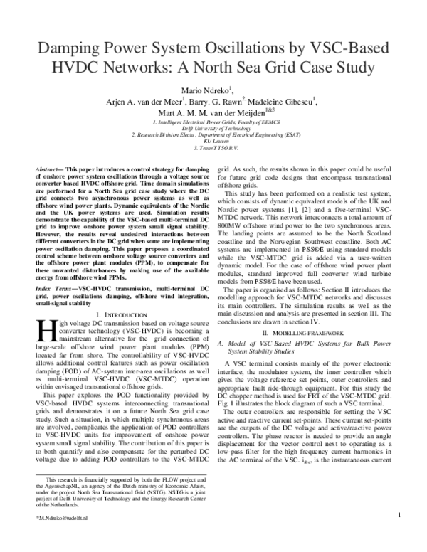 (PDF) Damping Power System Oscillations by VSC-Based HVDC Networks: A ...