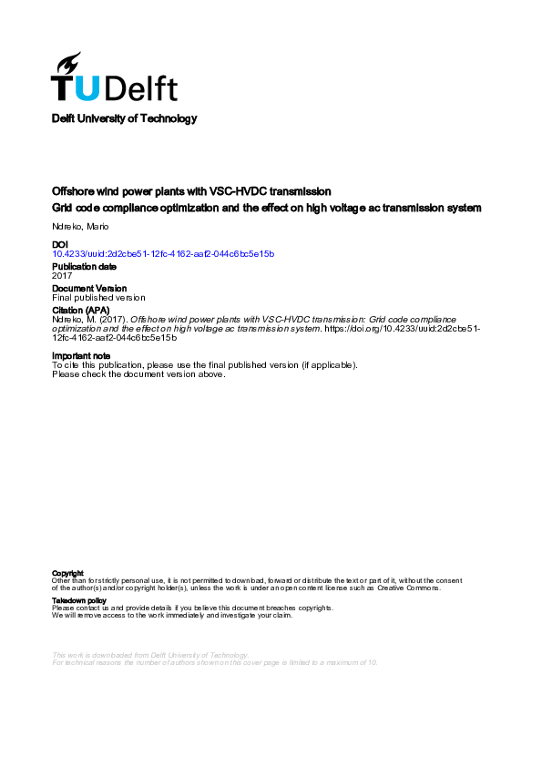(PDF) Offshore wind power plants with VSCHVDC transmission Grid code