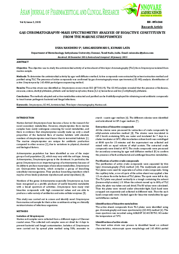 (PDF) Gas Chromatography - Mass Spectrometry Analysis of Bioactive ...