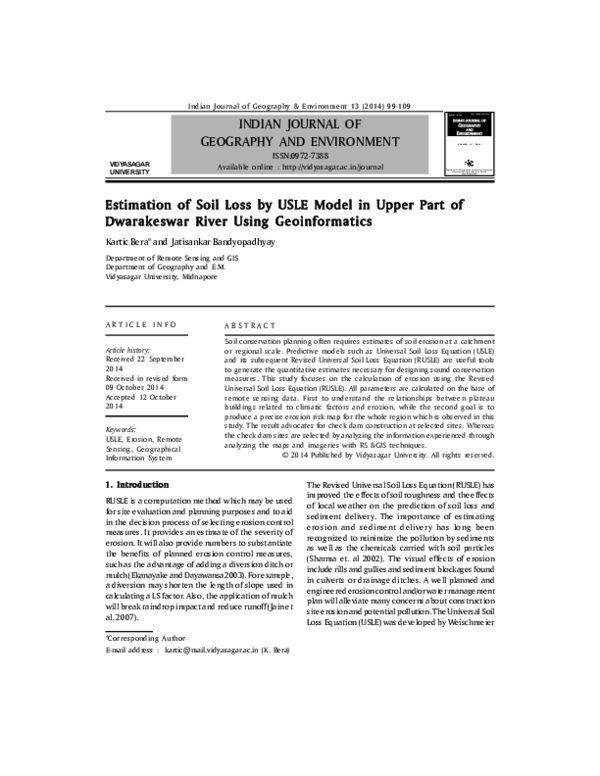 (PDF) Estimation of Soil Loss by USLE Model in Upper Part of ...