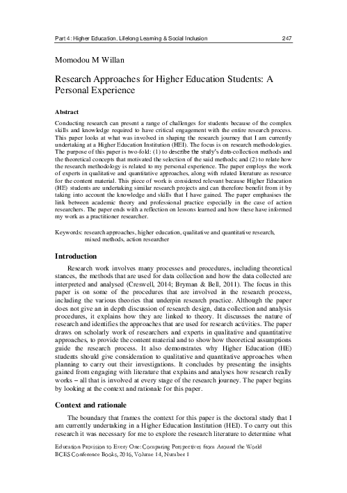 (PDF) Research Approaches for Higher Education Students: A Personal ...