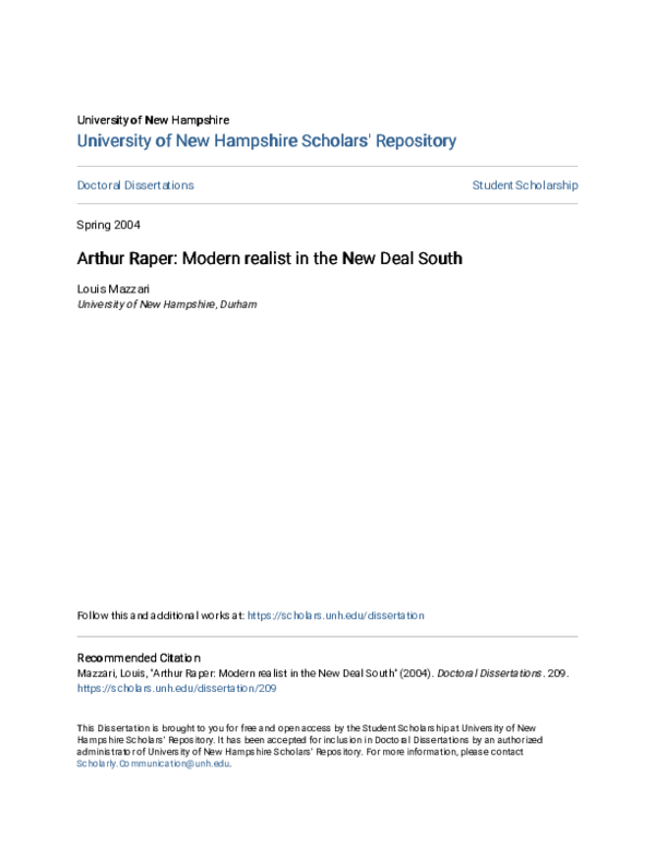 (PDF) Arthur Raper: Modern realist in the New Deal South