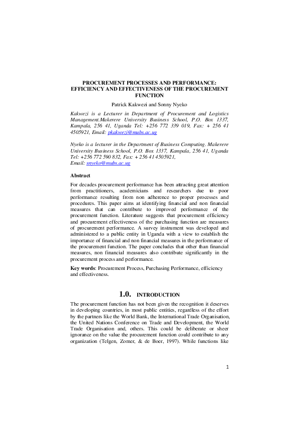 (PDF) Procurement Processes and Performance: Efficiency and ...
