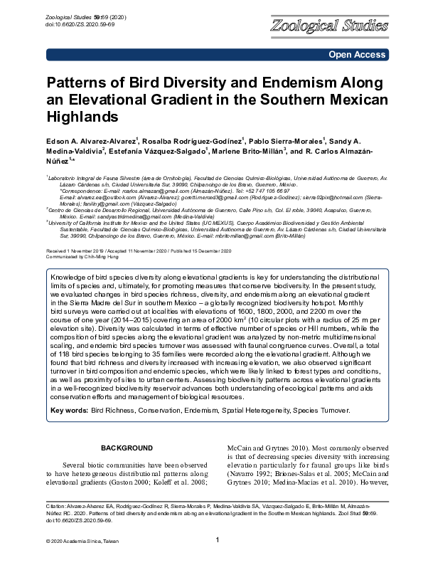 (PDF) Patterns of Bird Diversity and Endemism Along an Elevational ...