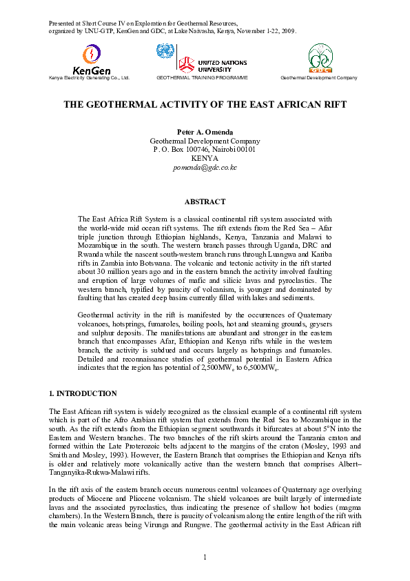 (PDF) The Geothermal Activity of the East African Rift