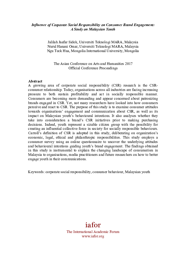 (PDF) Influence of Corporate Social Responsibility on Consumer Brand ...