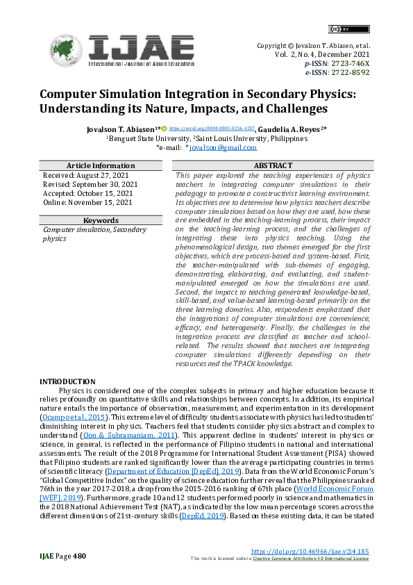 (PDF) Computer Simulation Integration in Secondary Physics
