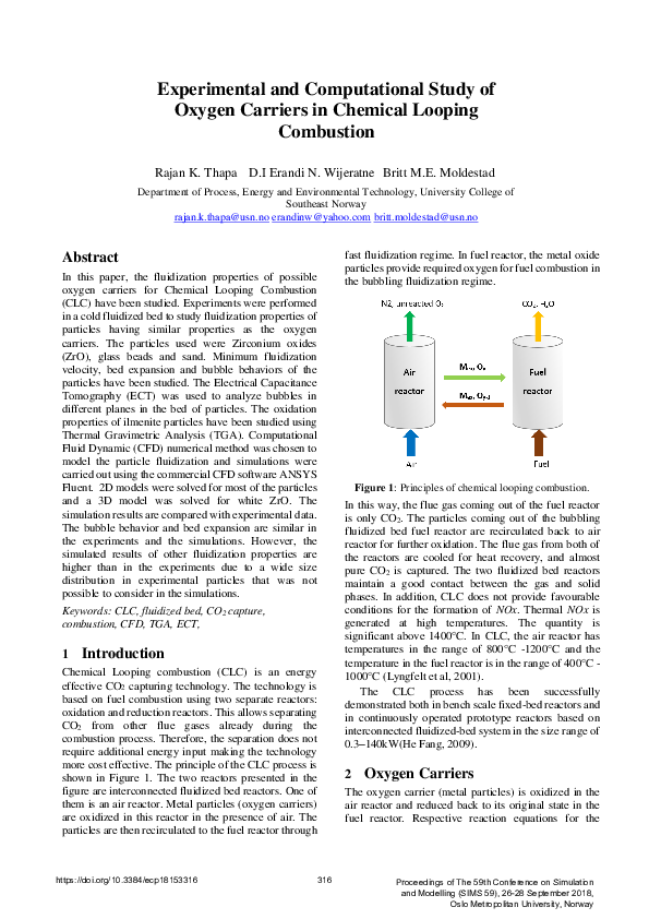 (PDF) Experimental and Computational study of Chemical Looping Combustion