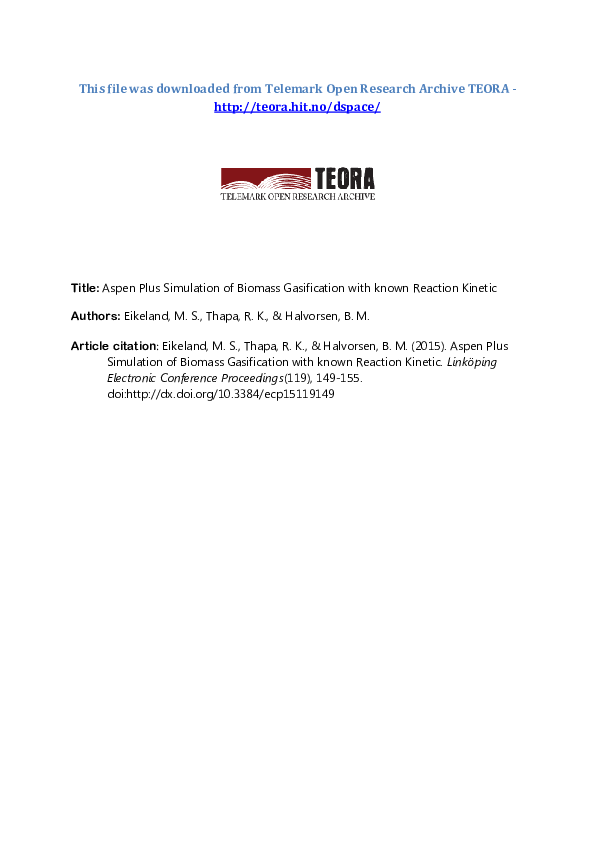 (PDF) Aspen Plus Simulation of Biomass Gasification with Known Reaction ...