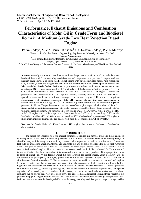 (PDF) Performance, Exhaust Emissions and Combustion Characteristics of ...