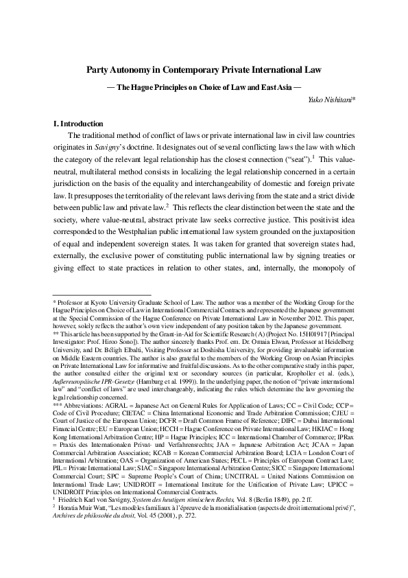 (PDF) Party Autonomy in Contemporary Private International Law ― The ...
