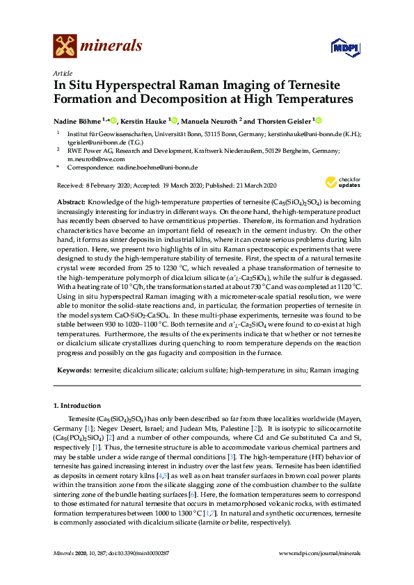 (PDF) In Situ Hyperspectral Raman Imaging of Ternesite Formation and ...
