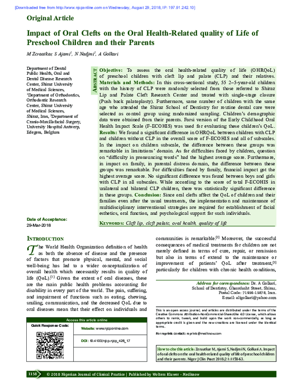 (PDF) Impact of oral clefts on the oral health-related quality of life ...