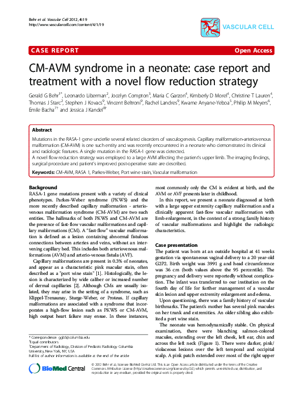 (PDF) CMAVM syndrome in a neonate case report and