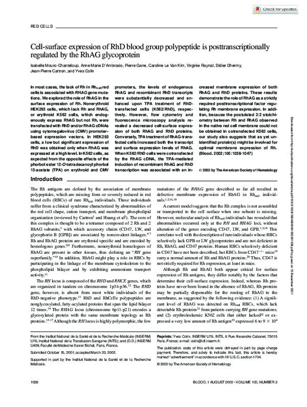 (PDF) Cell-surface expression of RhD blood group polypeptide is ...