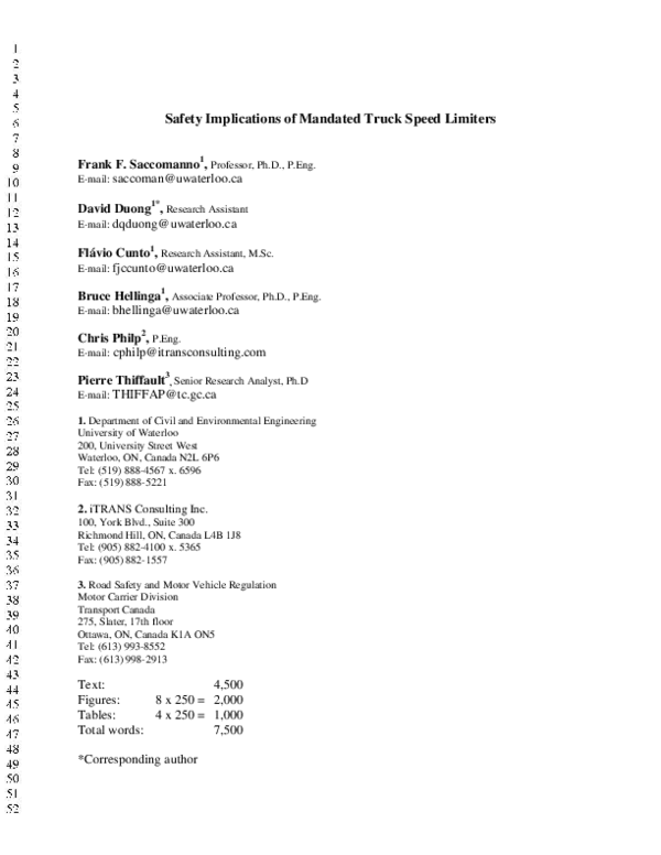 (PDF) Safety implications of mandated truck speed limiters
