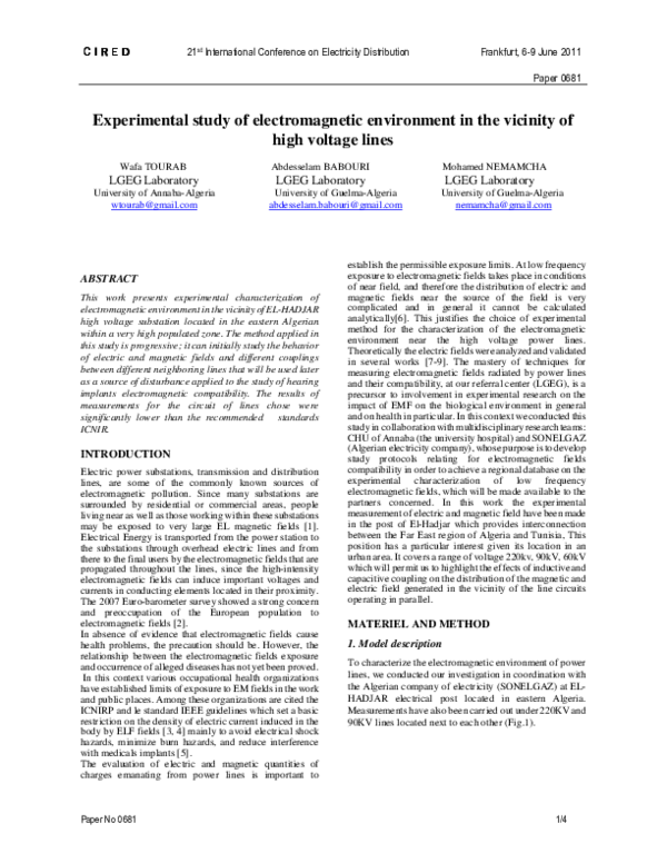 (PDF) Experimental Study of Electromagnetic Environment in the Vicinity ...