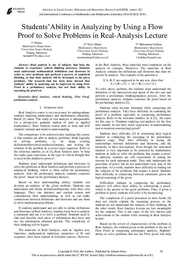 (PDF) Students’Ability in Analyzing by Using a Flow Proof to Solve ...