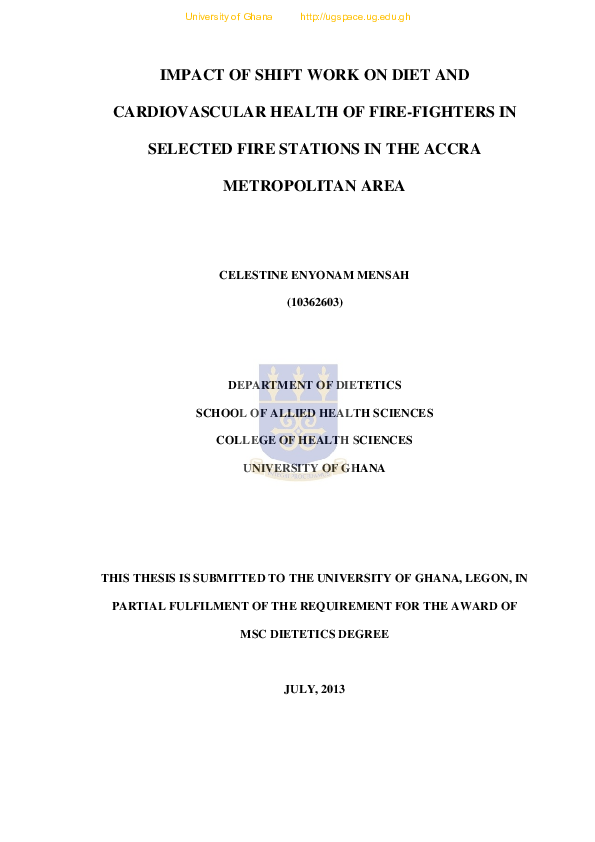 (PDF) Impact of Shift Work on Diet and Cardiovascular Health of Fire ...