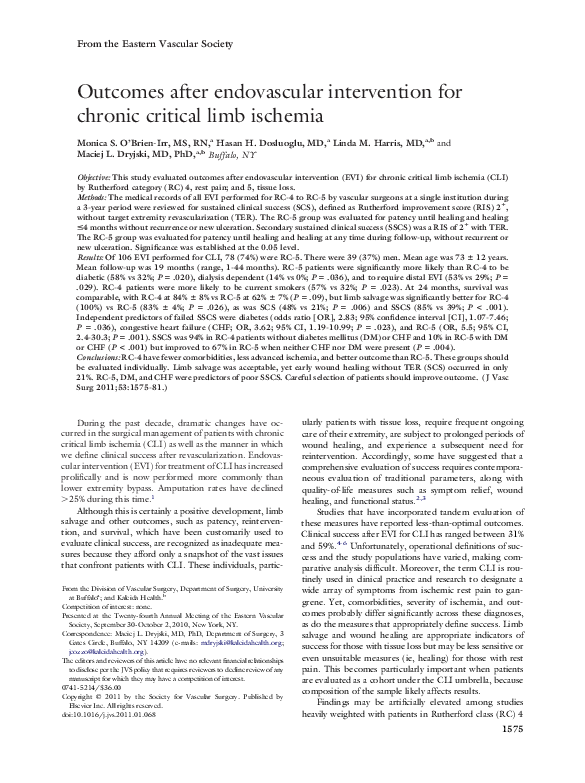 (PDF) Outcomes after endovascular intervention for chronic critical ...