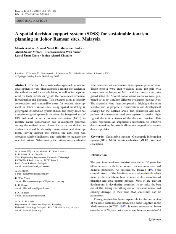 (PDF) A spatial decision support system (SDSS) for sustainable tourism ...