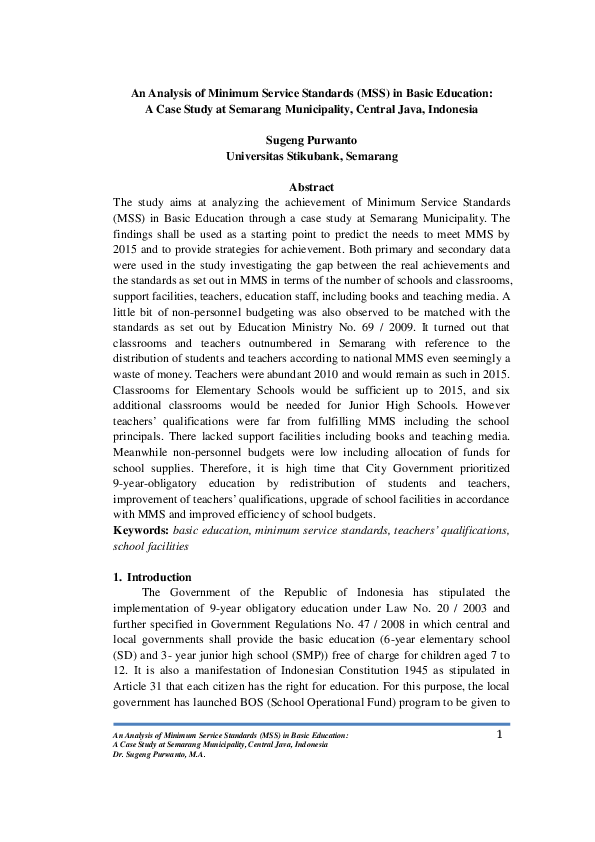 (PDF) An Analysis of Minimum Service Standards (MSS) in Basic Education ...